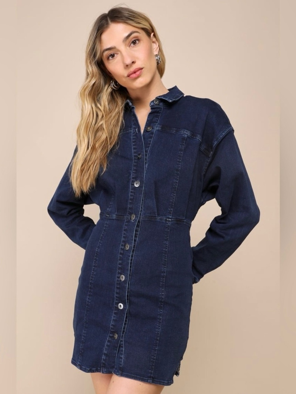Free People Amber Dark Indigo Denim Button Front Mini Dress Size 8